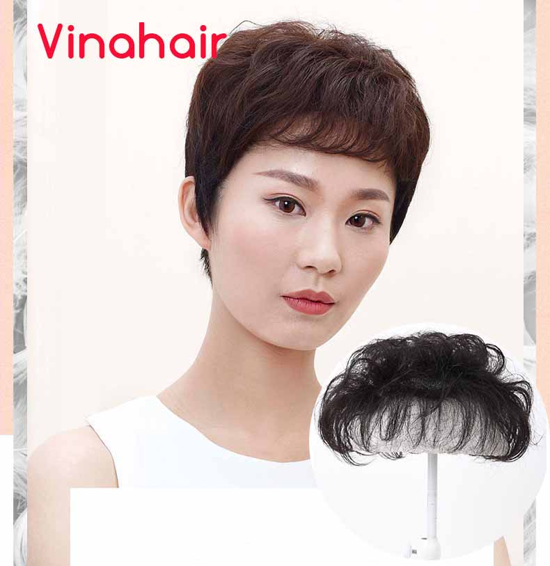 Miếng tóc giả che hói bạc đỉnh đầu ngắn xoăn