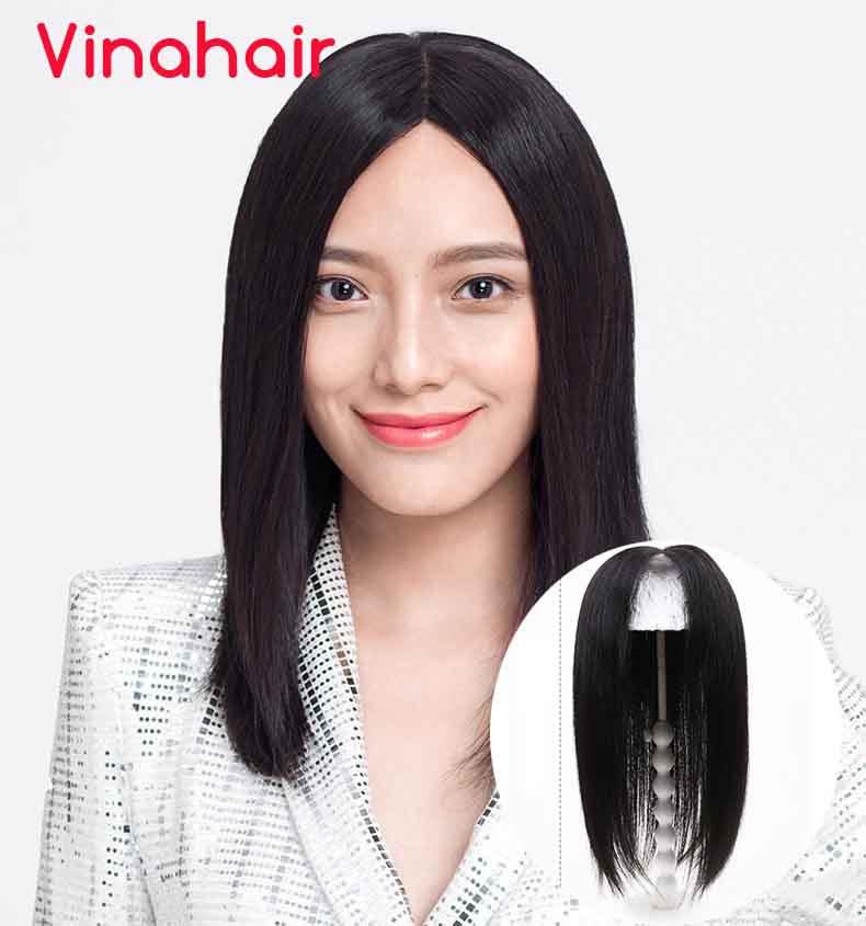Tóc giả che hói che bạc dài màu tự nhiên