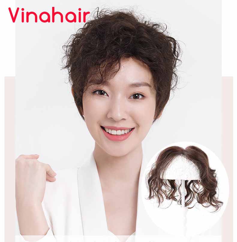 Tóc giả mái che hói che bạc xoăn đỉnh đầu