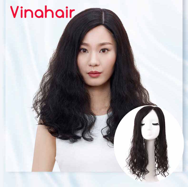 Tóc giả miếng che hói bạc dài xoăn
