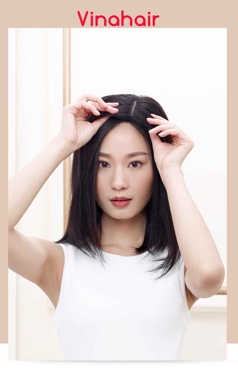 Tóc giả miếng che hói che bạc ngôi da đầu dài