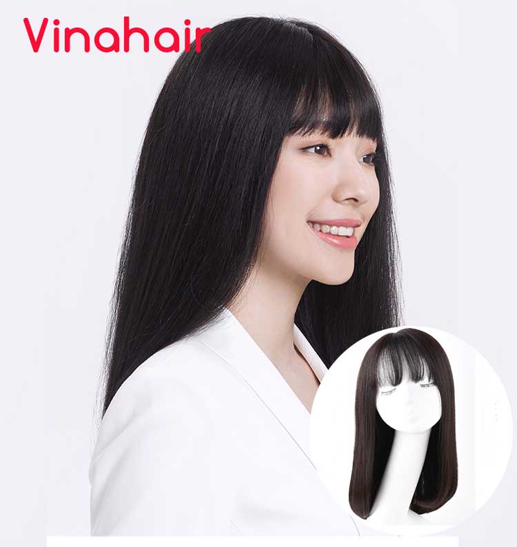 Tóc giả nguyên đầu dài thẳng có mái bằng tóc thật