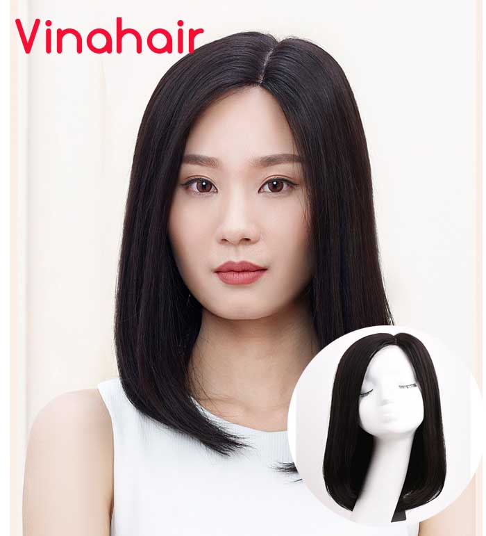 Tóc giả nguyên đầu thẳng dài ngôi lệch bằng tóc thật