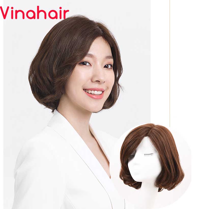Tóc giả nguyên đầu ngang vai cụp chữ C mái dài