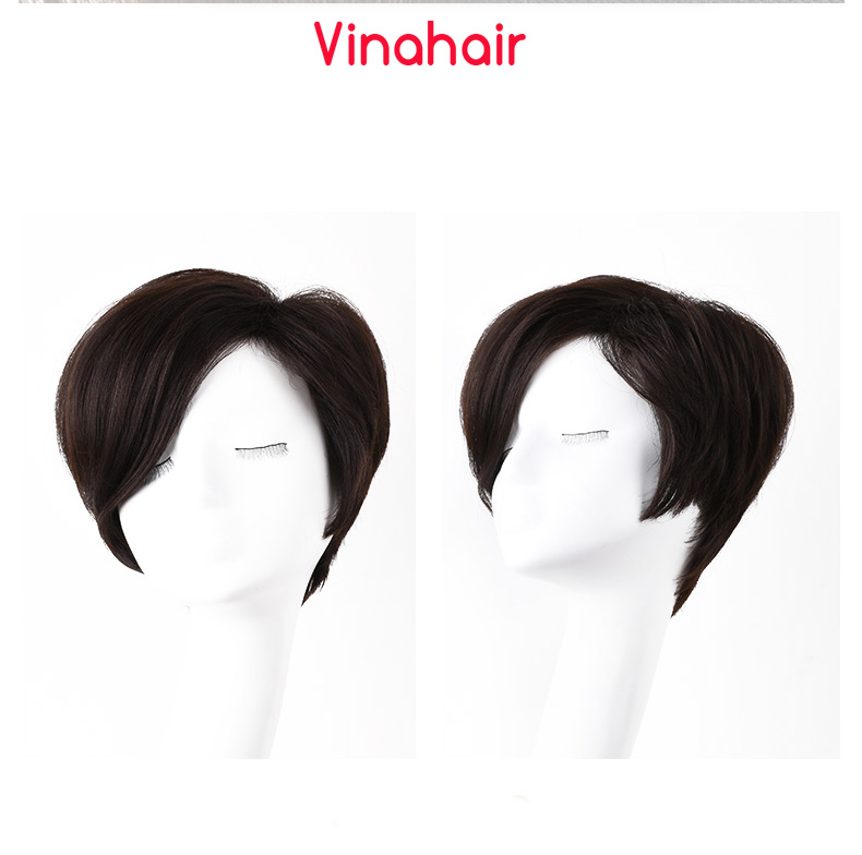 Tóc giả nguyên đầu xoăn đuôi chữ C bằng tóc thật
