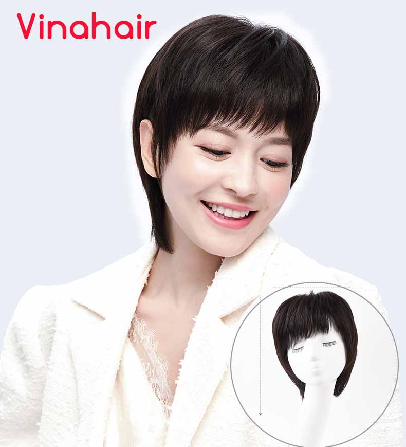 Tóc giả nguyên đầu tém gáy dài bằng tóc thật