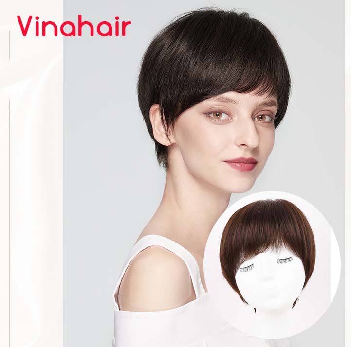 Tóc giả nguyên đầu tém nâu tóc thật