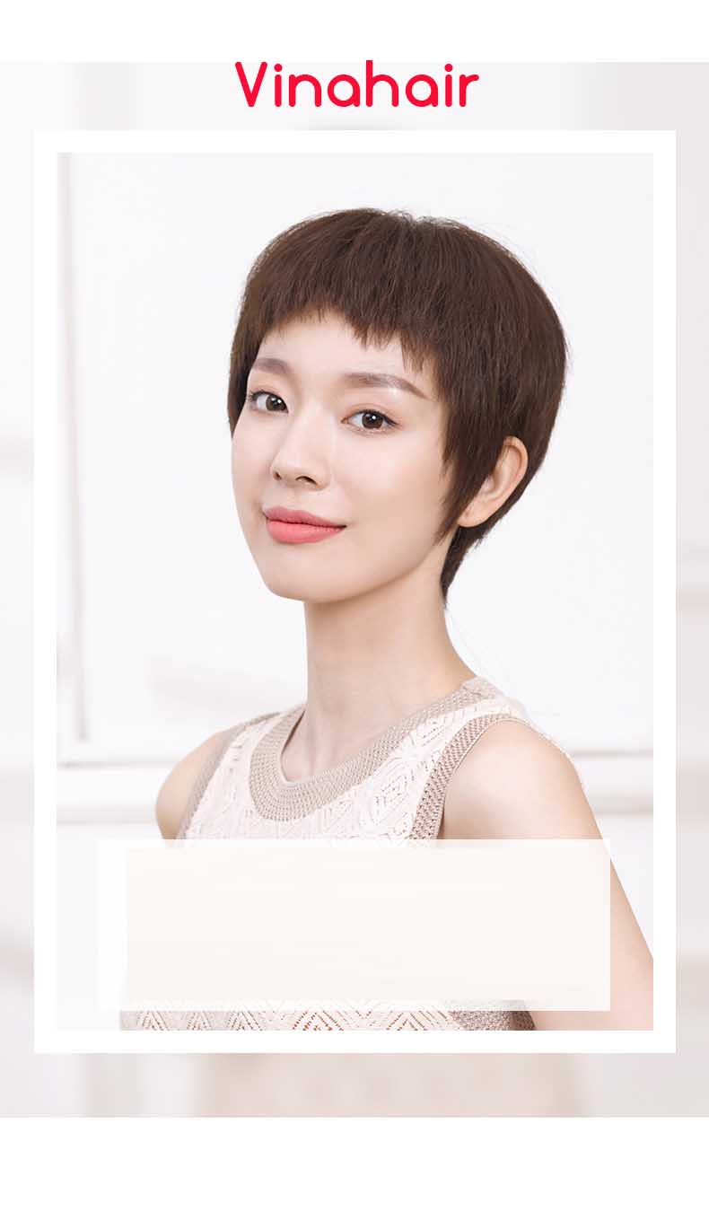 Tóc giả nguyên đầu tém nâu mái maruko