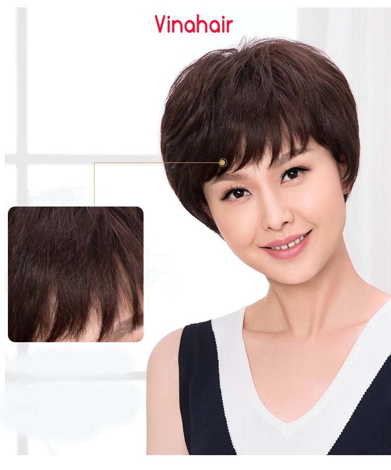 Tóc giả nguyên đầu trung niên tém xoăn mai dài